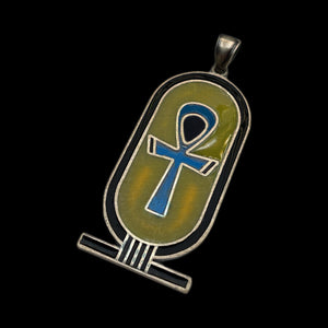 Egyptian Ankh Pendant w Yellow Enamel | Sterling Silver