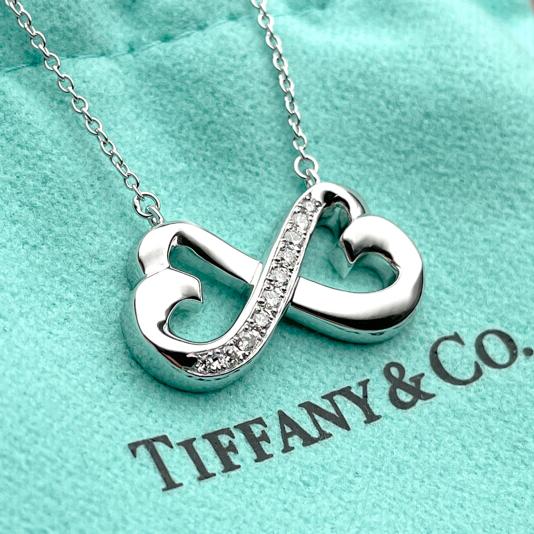 Tiffany & Co Double Heart Necklace | Silver w Diamonds