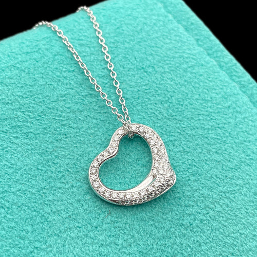 Tiffany & Co Open Heart Necklace | Silver w Diamonds